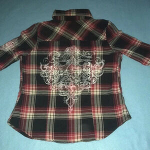 CELLO flannel button up long sleeves rhinestone details chest pocket size M